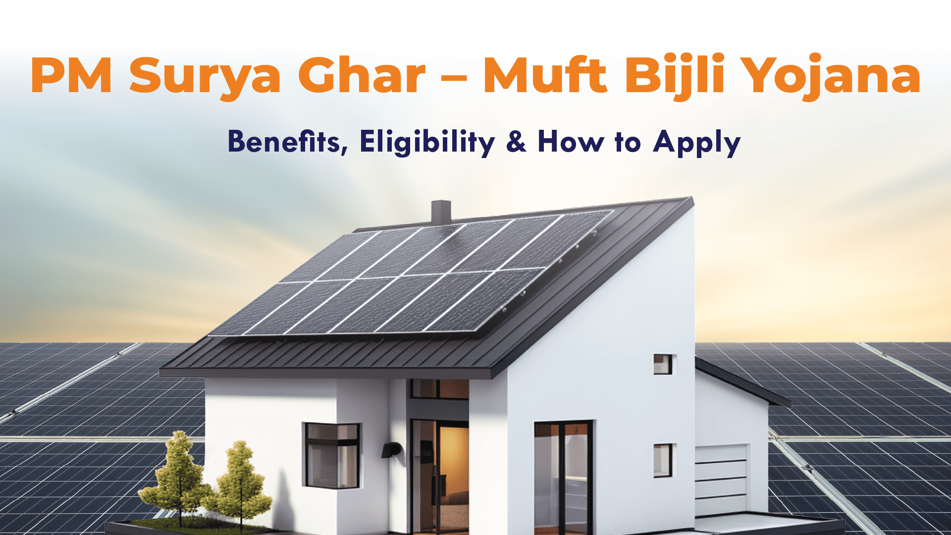 Illustration of a house with rooftop solar panels under PM Surya Ghar Yojana